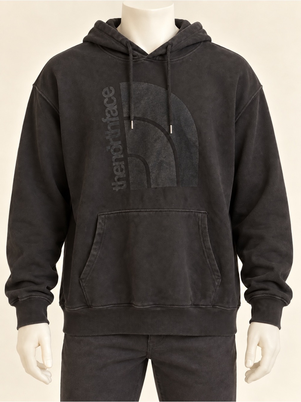 The North Face Men’s XL Black Gray Big Logo Pullover Hoodie Sweatshirt